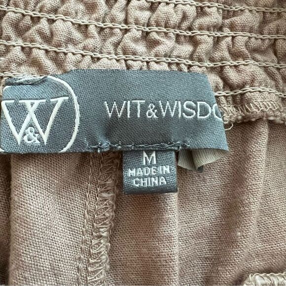 WIT & WISDOM Tan Skyrise Linen Smocked Waist Shorts Size Medium - Picture 7 of 11